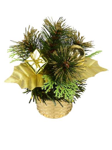 Gold Woven Basket with Greenery & Gift Standing Ornament – 16cm