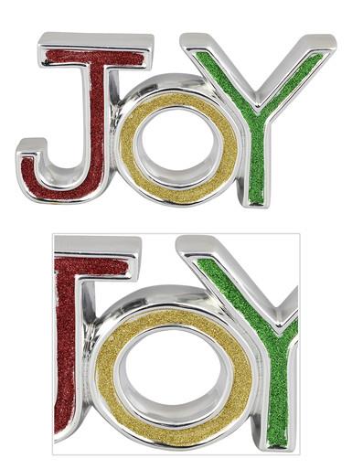 Ceramic Silver Border JOY Ornament With Glittered Colour Letters – 19cm