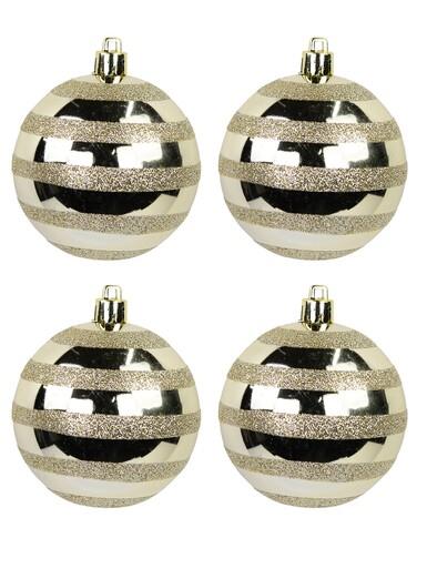 Champagne Gloss Baubles With Glitter Stripes – 6 x 70mm