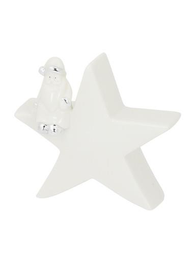 Star With Santa In White Gloss & Silver Ceramic Christmas Ornament – 16cm