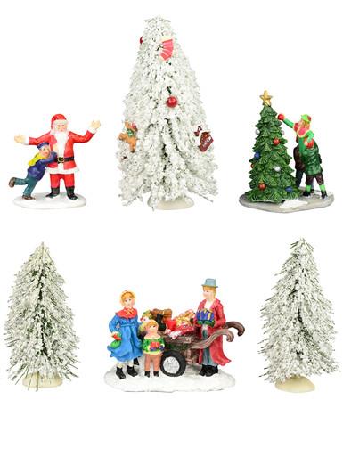 Snow Covered Trees With Christmas Theme Characters – 6 Piece Set