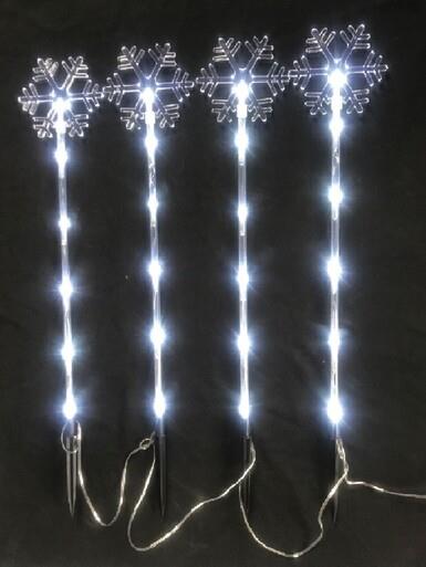Cool White LED Snowflake On A Pole Garden Christmas Path Lights – 4 x 49cm