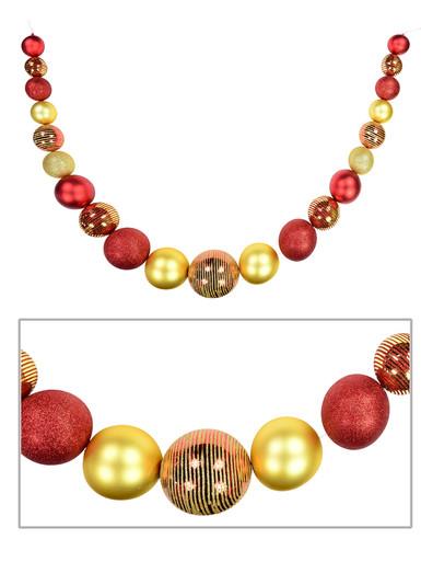 Red & Gold With Glitter Detailing Large Bauble Swag Display Decoration – 1.8m