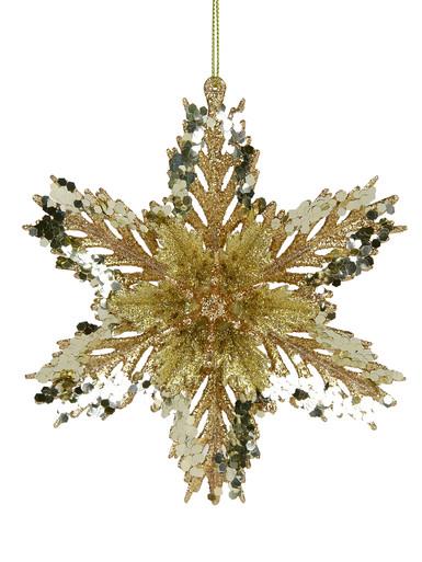 3D Gold Snowflake With Sequins Christmas Tree Hanging Decoration – 15cm