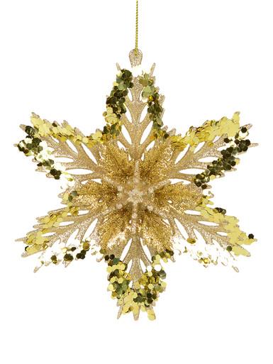 3D Gold Snowflake With Sequins Christmas Tree Hanging Decoration – 15cm