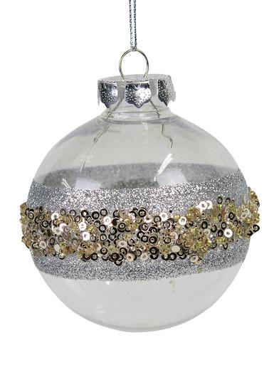 Silver Stripe Decorated Bauble Christmas Tree Hanging Decoration – 80mm
