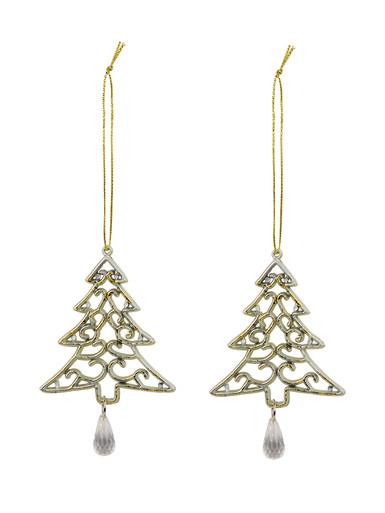 Gold Tree Shape Swirl Design Christmas Tree Hanging Decorations – 2 x 12cm