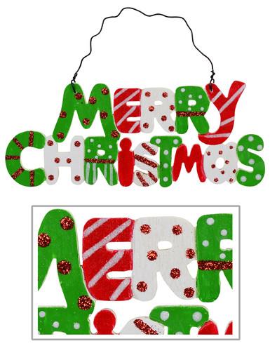 Painted Wood Merry Christmas Sign Christmas Tree Hanging Decoration – 15cm