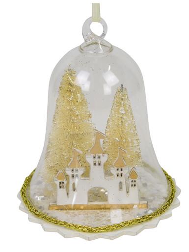 Clear Bell with Gold Trees & Castle Christmas Tree Hanging Decoration – 12cm
