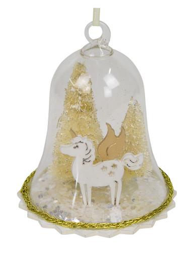 Clear Bell with Gold Trees & Unicorn Christmas Tree Hanging Decoration – 12cm