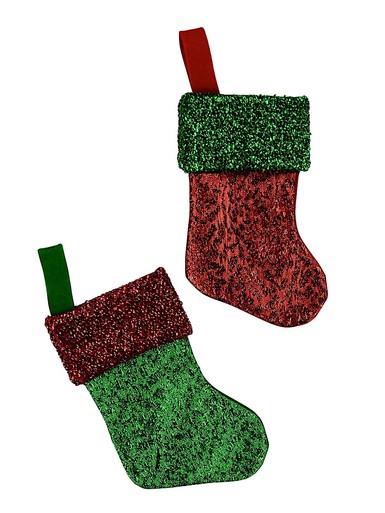Mini Green & Red Metallic Christmas Stocking Decorations – 6 x 16cm
