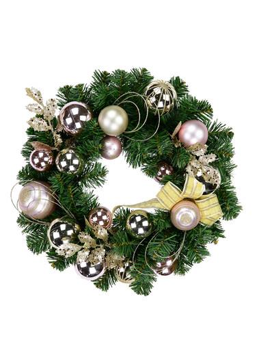 Champagne & Pink Wreath With Ribbon – 48cm