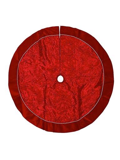 Red Organza With Red Velvet Trim & Silver Cord Christmas Tree Skirt – 1.2m