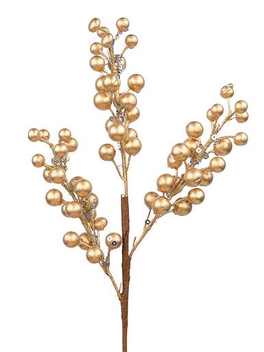 Bronze Berry With Glitter & Sequins Decorative Christmas Spray Pick – 33cm