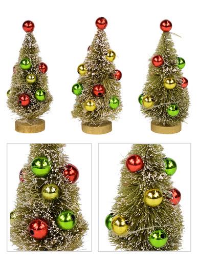 Winter Pine Tree Bauble Decorated Figurines – 3 x 11cm