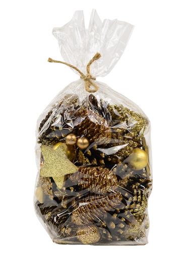 Glittered Gold Pine Cones With Gold Stars & Baubles Decoration Mix – 300g