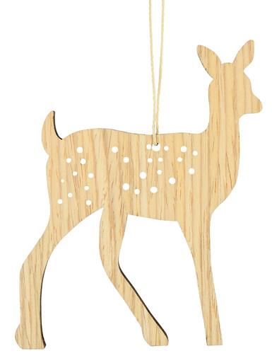 Natural Wood 2D Reindeer Hanging Decoration – 10cm