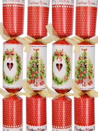 Red & White With Christmas Tree & With Wreath Bon Bons – 40cm x 6 Pack
