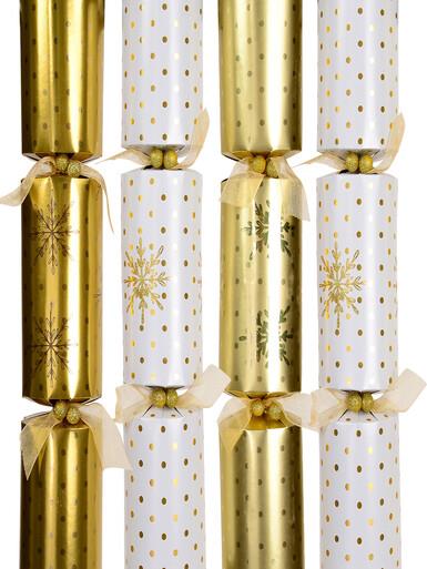 White & Gold With Dots & Snowflakes Christmas Cracker Bon Bons – 6 x 41cm